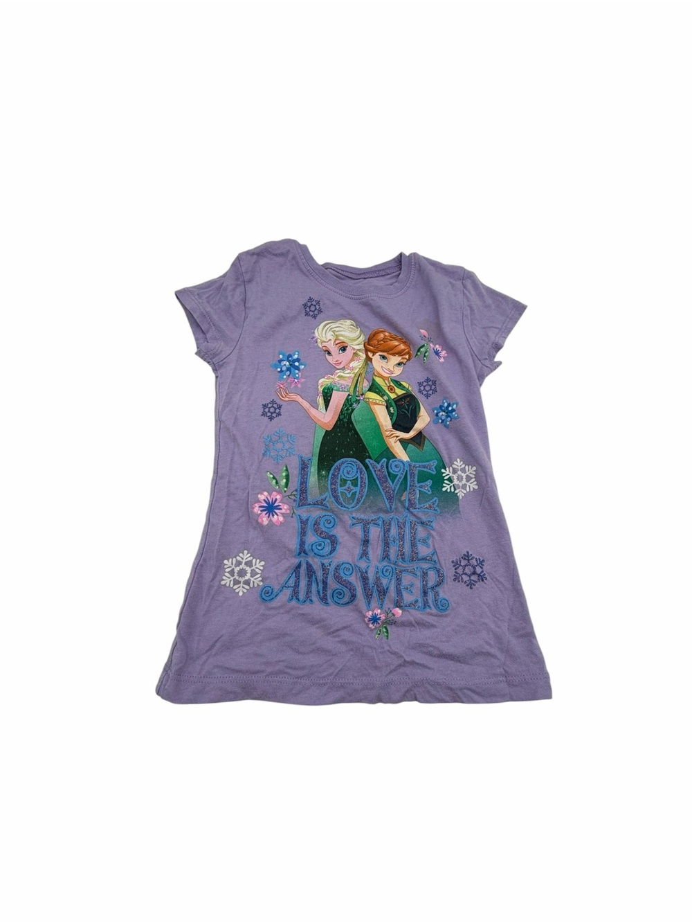 Disney Frozen Anna Elsa  ‘Love Is The Answer' Graphic Tee, Size S/SC, Flaws